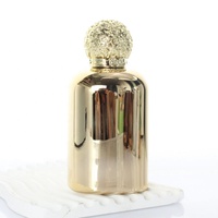 Flacon de parfum en verre recyclable avec revêtement UV doré personnalisé, avec pompe pulvérisatrice, capacité de 100 ml, doré pour le bouchon, forme ronde, emballage