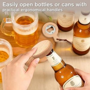 Wooden Key Bottle Opener Magnetic Bears in Blue Hat Bottle Opener Beech Wood Round Handle Magnet Wood <b>Light</b> Brown Hanging <b>Rope</b> - Product Image 6