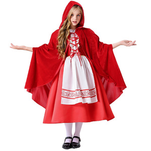 Robe de costume de Cendrillon avec capuche et châle pour filles, idéale pour les jeux de rôle et les fêtes d'Halloween, collection Printemps 2025 - Product Image 1