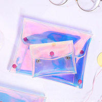 Pochette d'argent holographique personnalisée petite enveloppe en plastique étanche fermeture à bouton pression sac de poche en PVC transparent pour le classement élégant