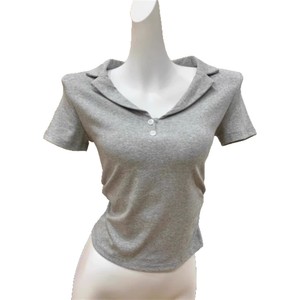 Polo con cuello en V, camisetas de algodón puro, <span class=keywords><strong>camisas</strong></span> plisadas ajustadas para abrazar la cintura, camisetas cortas personalizadas al por mayor - Product Image 5