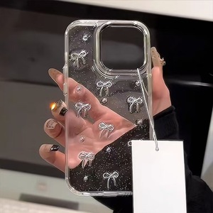 Lindo brillo niñas mujeres arco silicona TPU teléfono caso <span class=keywords><strong>para</strong></span> <span class=keywords><strong>iPhone</strong></span> 16 15 14 13 Pro Max plata Bowknot diamante claro teléfono caso - Product Image 3