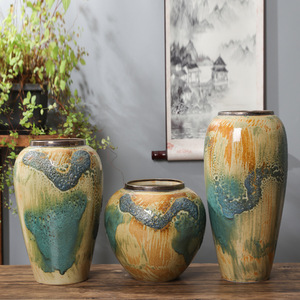 Vases Rétro Vintage Nordique Chinois Faits À La Main, Poterie Rustique Shabby Chic Vase De Fleurs pour Hôtel, Vase De Sol En Céramique Antique - Product Image 5