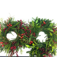 Ensemble de décoration de porte Couronne artificielle de Noël avec fleurs rouges et baies