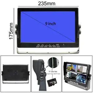 9inch AHD IPS 1024x800 4CH Split Quad Screen 4Pin Aviation Video Input Rear View Monitor For Car Max Support 1080P AHD Camera