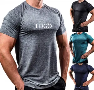 Custom Logo Solid Oversized Muscle Workout Athletic Bodybuilding Gym T-shirt Polyester Men Quick Dry Fitness T shirt