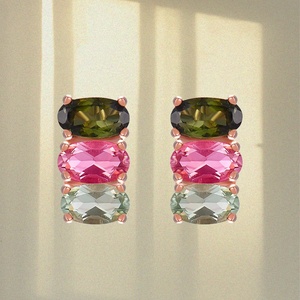 Boucles d'oreilles tendance en argent sterling 925 plaqué or rose avec tourmaline ovale trois couleurs UM Jewelry pour femme, idéales pour un anniversaire - Product Image 5