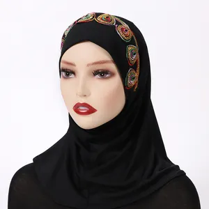 Jersey Knitted Bonnet Hijab Stretch Sequins Hijab Instant Scarf Muslim Islamic Headband Hijab Cover Head wrap Turbante