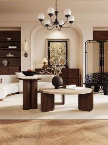 Tavolino da Tè in Legno Massello Minimalista Stile Wabi-sabi, Tavolino Rotondo per Salotto, Balcone e Casa - Product Image 2