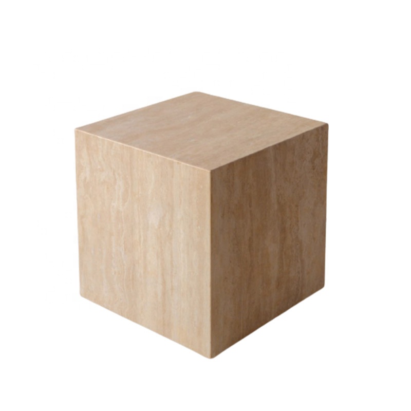 Creative Simple Living Room Home Furniture Modern Luxury Beige Marble Travertine Cube Side Table Stone Bedside Table