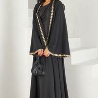 Nisa 2025 Eid Ramadan vêtements islamiques Cardigan Abaya Dubaï modeste broderie manches conception noir Abaya robe en gros