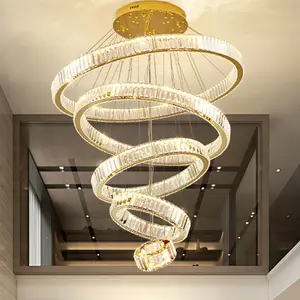 Benutzer definierte Großprojekt Hotel Lobby Villa Dekoration Kronleuchter Licht Moderne LED Ring Kristall Pendel leuchte