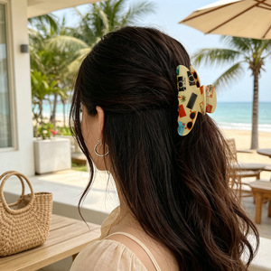 Pince à cheveux en acétate tendance pour l'été et les vacances à la plage, motif <span class=keywords><strong>phare</strong></span>, voilier et surf, taille moyenne, pour femme - Product Image 4