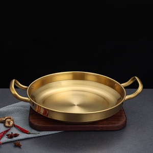 Korean Stainless Steel Dry Pot Hot Pot Golden Flat Bottom Shallow Pot Vegetable Plate Double Ear <strong>Small</strong> Frying <strong>Pan</strong> - Product Image 6