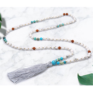 Collana con nappe mala bianca fatta a mano in pietra preziosa giapponese mala 108 perline - Product Image 2