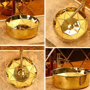 Gold Ceramic Countertop <b>Basin</b> <b>Round</b> Durable Sink For Bathroom - Product Image 2