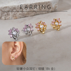 Geometric Zircon Stud <b>Earrings</b> Gold Color Cartilage <b>Piercing</b> Jewelry Fashion Accessory - Product Image 5