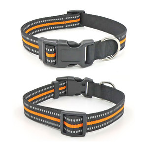 Adjustable Nylon <b>Dog</b> Collar Striped Reflective Buckle Closure All Seasons Simple Style for <b>Dogs</b> - Product Image 1