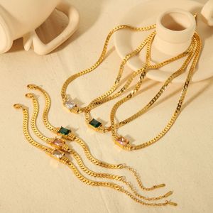 European American Style Square Zircon Necklace 18K Gold Stainless Steel <b>Bracelet</b> <b>Set</b> Party Jewelry Geometry Design - Product Image 1