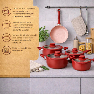 High Quality <b>Ceramic</b> Coated <b>Pot</b> Pan Silicone Glass Lids Soft Touch Handle Non Stick 9 Piece Forged Aluminium Cookware Set - Product Image 4