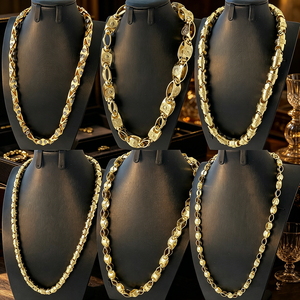 Collana di Lusso con Catena Spessa Elettroformata, Placcata in <span class=keywords><strong>Oro</strong></span> 14K, Resistente all'Acqua e all'Ossidazione, Unisex - Product Image 1