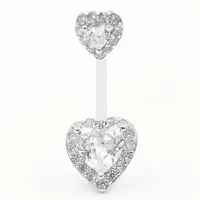 Piercing de nombril CZ Cœur 14G en argent sterling 925, bijou de corps très populaire