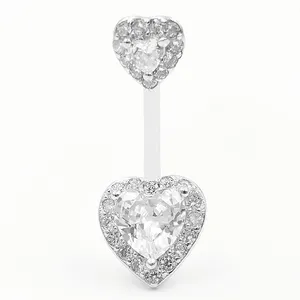 CZ Heart <strong>Belly</strong> Button Ring 14G Navel Piercing <strong>Bar</strong> 925 <strong>Sterling</strong> <strong>Silver</strong> Piercing <strong>Belly</strong> Piercing Jewelry Hot Selling Body Jewelry - Product Image 1