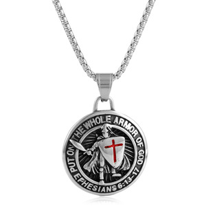 Stainless Steel Warrior Pendant Necklace With <b>Cross</b> Shield Design For Men Gift 3.0*60cm <b>Chain</b> Silver Color - Product Image 1