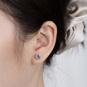 Listo para enviar MSE-880 1CT Pendientes de diamantes de laboratorio de moda en oro blanco de 9K con forma redonda - Product Image 4