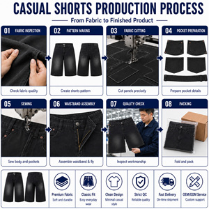 Street Style <strong>Black</strong> Knitted Mid <strong>Waist</strong> Gradient Washed Men Summer Loose Straight Leg <strong>Denim</strong> <strong>Shorts</strong> for Youth Casual Campus Wear - Product Image 5