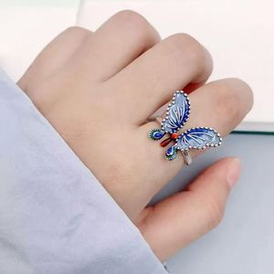 Chinese Style Vintage <b>Silver</b> Plated Enamel Butterfly <b>Ring</b> Women Girls Jewelry Ethnic Style Blue Insect <b>Adjustable</b> Opening <b>Rings</b> - Product Image 1