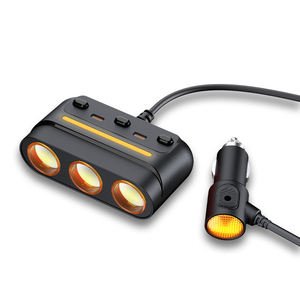Divisor de encendedor de cigarrillos de coche 3 en 1 con luces LED de colores Puerto <span class=keywords><strong>USB</strong></span> TIPO C y adaptador de enchufe de cargador de 12-24V - Product Image 1