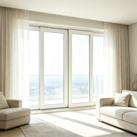 Fenêtre coulissante horizontale en PVC à bordure visuelle étroite pour condo urbain, grande vue, verre trempé transparent