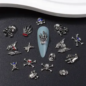 Wholesale New Style Metal Nail Jewelry 3d Antic Kawaii Black Skull Nail Charms For Halloween Nails