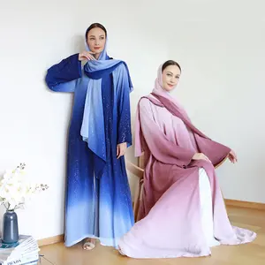 Abaya Latest Design Modest Luxury Dubai Abaya Turkish Women Muslim Dress Glitter Chiffon Kimono Matching Hijab Set Najma Ombre Abaya