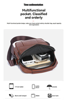 Tas Selempang PU Fashion Pria Anti Air Multi-Saku Vertikal Tas Selempang Bahu dengan Kantong Ritsleting Depan Belakang untuk Perjalanan