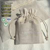 Pochette de rangement pour cosmétiques et bijoux en coton biologique et lin, avec logo brodé en dentelle élégante Chuanghua, recyclable et écologique.