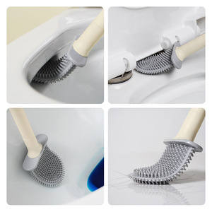 Cepillo de inodoro de plástico suave para el hogar, sin esquinas muertas, con base, cepillo de limpieza con varilla desmontable - Product Image 3