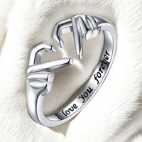 Bague en acier inoxydable avec geste de cœur, gravée « Je t'aime pour toujours », bague ouverte, en stock, vente en gros de bijoux