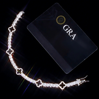 Bracelet chaîne trèfle noir tendance, diamant moissanite VVS, passe le testeur de diamant, plaqué or, argent sterling 925, certificat GRA