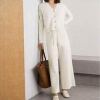 Fabricants de tricots OEM, tricot sur mesure, cardigan court pour femme, pull, pantalon évasé, ensembles pour femmes, cardigan et pull en cachemire pour femmes