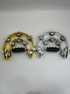 Tambourin demi-lune double rangée plaqué or et argent avec grelots métalliques pour KTV, fête ou Orff - Product Image 2