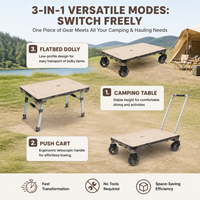 Table de camping pliante 3-en-1 en métal, chariot de transport extérieur, chariot à plateau plat, étanche et portable
