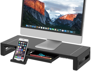 Soporte de Monitor de Escritorio Ajustable de 3 Niveles con Cajón y Soporte para Teléfono Inteligente, Soporte para Computadora - Product Image 1