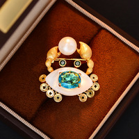Broche TIANSHE vintage en or avec crabe, perle d'eau douce et pièce de monnaie, bijou animalier pour costume, manteau, robe