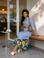 Robe décontractée musulmane à manches courtes, imprimée de pétales et rayée, collection été 2026, vente en gros pour boutiques