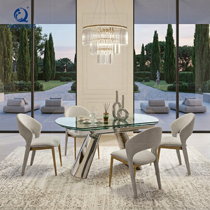 Set da Pranzo Moderno da Cucina con Tavolo Pieghevole, Espandibile, Multifunzione, Convertibile, con Meccanismo a Ingranaggi e Piano Girevole in Vetro Stile Orologio - Product Image 3
