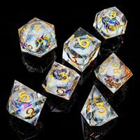 1PC Ensemble de dés de jeu de rôle DND en résine liquide translucide à paillettes, écologique, fait main, à bords tranchants, polyédrique, en boîte, pour jeux de société