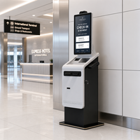 Kios Check-in Hotel Interaktif Solusi Satu Atap Pemindai Paspor Pengembalian Uang Tunai Dispenser Kartu Kunci Kamar Casing Logam OEM Lantai