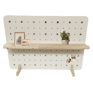 Wooden Pegboard Vertical <b>Desktop</b> Storage Rack No Drill Office Organizer 30x60cm Standing Type Rectangle Display <b>Shelf</b> - Product Image 3